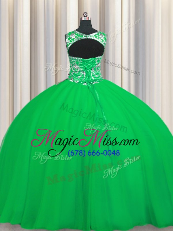 wholesale most popular green scoop lace up beading quinceanera gown sleeveless