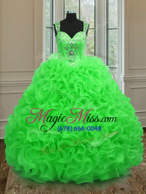 wholesale fancy straps straps organza zipper 15th birthday dress sleeveless floor length beading and ruffles