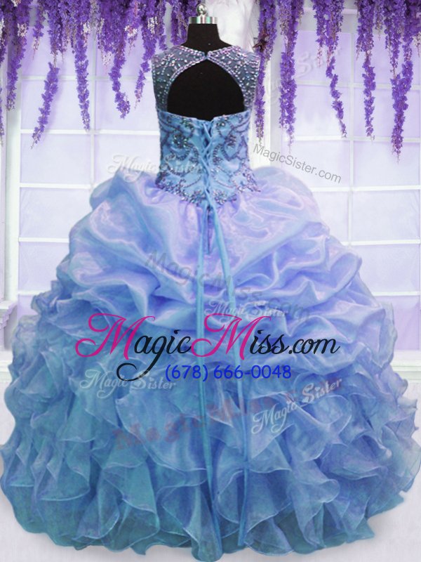 wholesale delicate blue scoop lace up beading and ruffles 15 quinceanera dress sleeveless