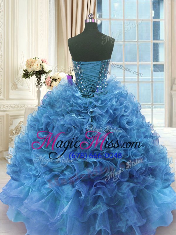 wholesale pretty blue sleeveless organza lace up 15th birthday dress for military ball and sweet 16 and quinceanera