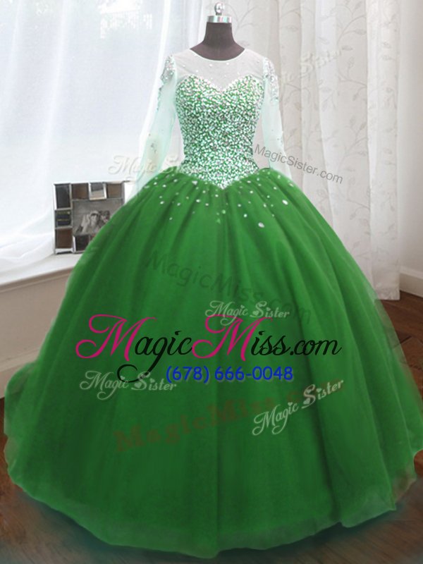 wholesale exceptional scoop organza long sleeves vestidos de quinceanera sweep train and beading and sequins