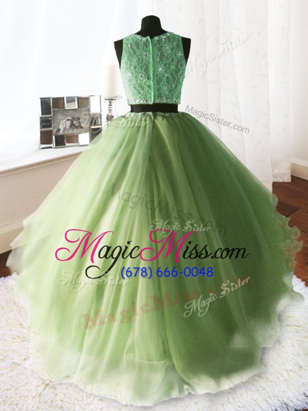 wholesale custom design scoop with train zipper quince ball gowns yellow green and in for military ball and sweet 16 and quinceanera with beading and lace and ruffles brush train