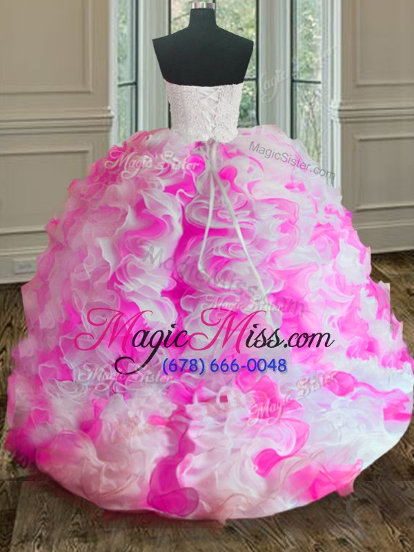 wholesale stunning organza sweetheart sleeveless lace up beading and ruffles vestidos de quinceanera in pink and white