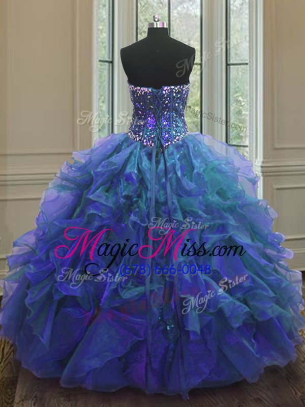 wholesale dazzling ball gowns quinceanera gowns blue sweetheart organza and sequined sleeveless floor length lace up