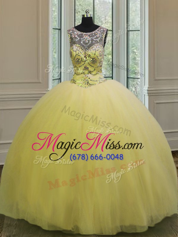 wholesale popular light yellow sweet 16 dress military ball and sweet 16 and quinceanera and for with beading and appliques scoop sleeveless backless