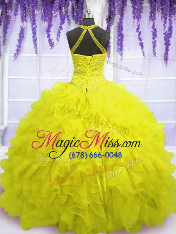 wholesale dramatic organza sleeveless floor length quinceanera dress and beading and ruffles