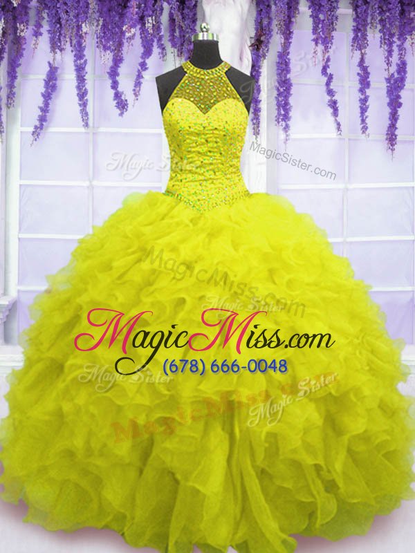 wholesale dramatic organza sleeveless floor length quinceanera dress and beading and ruffles