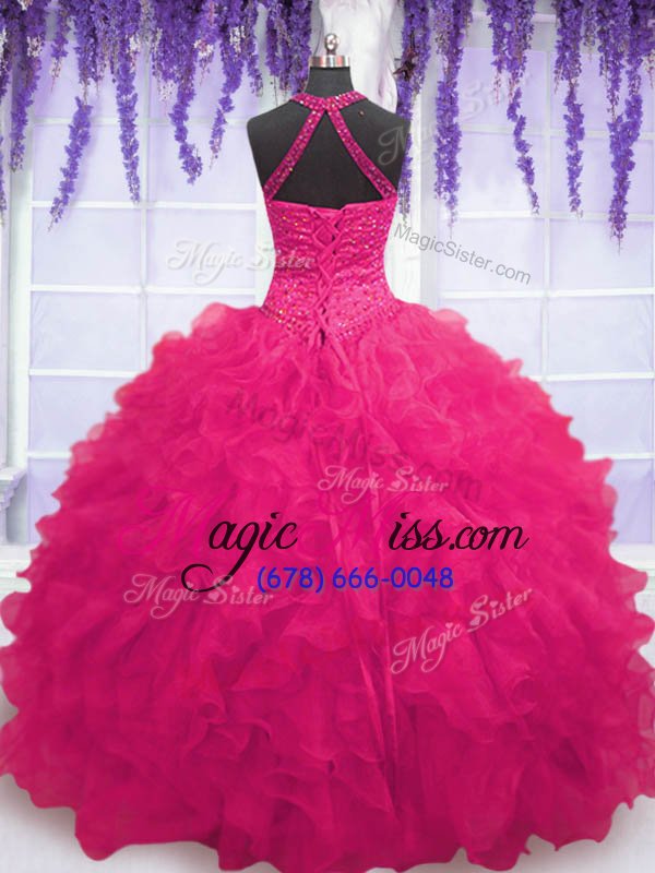 wholesale chic floor length ball gowns sleeveless hot pink quinceanera dress lace up