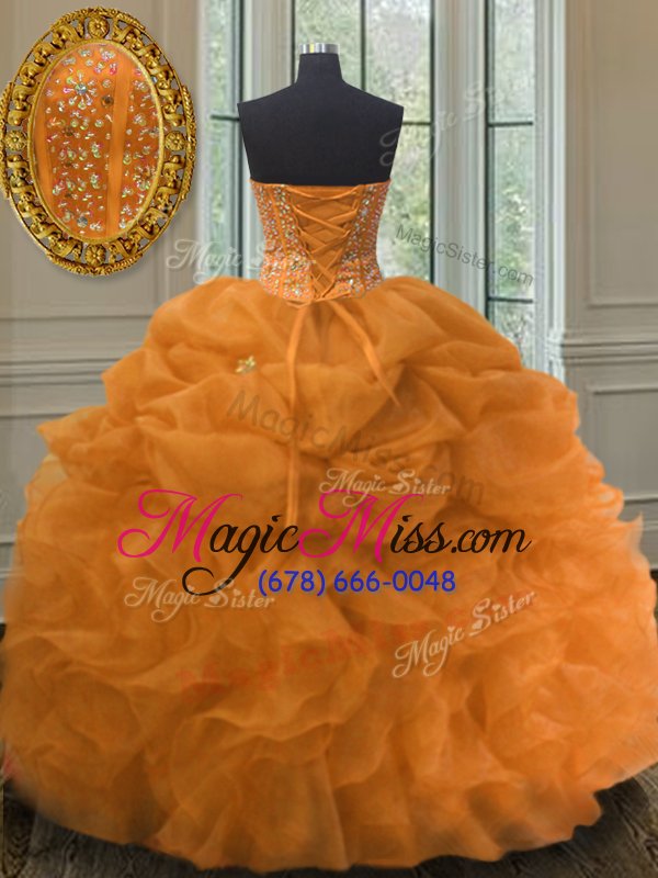 wholesale custom made floor length lace up quinceanera gowns orange and in for military ball and sweet 16 and quinceanera with beading and ruffles and pick ups