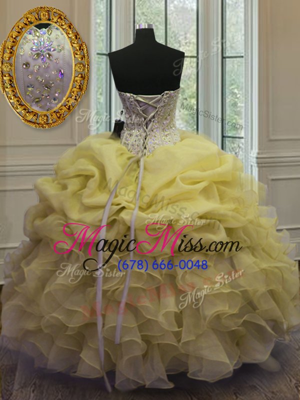 wholesale luxurious yellow sleeveless beading and ruffles and pick ups floor length sweet 16 dresses