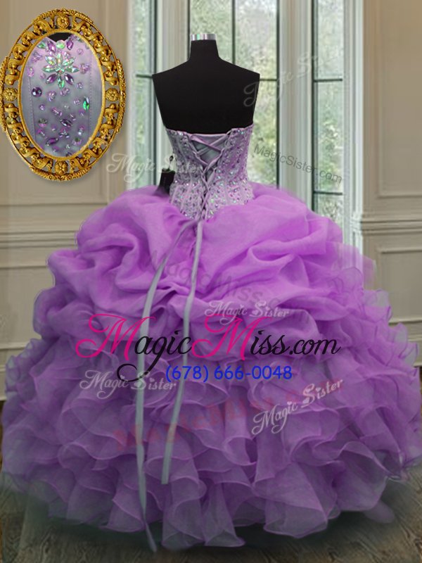 wholesale fine pick ups ball gowns vestidos de quinceanera lilac sweetheart organza sleeveless floor length lace up