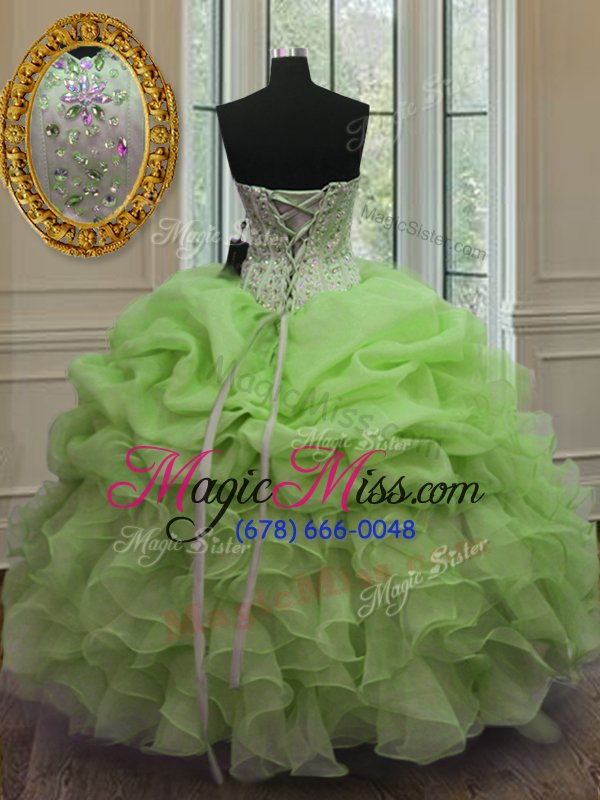 wholesale on sale ball gowns sweetheart sleeveless organza floor length lace up beading and pick ups quince ball gowns