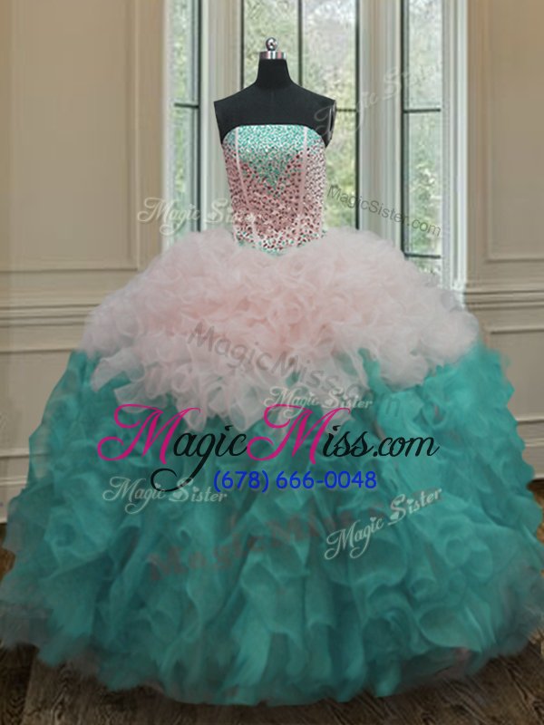 wholesale dazzling strapless sleeveless organza 15th birthday dress beading and ruffles lace up