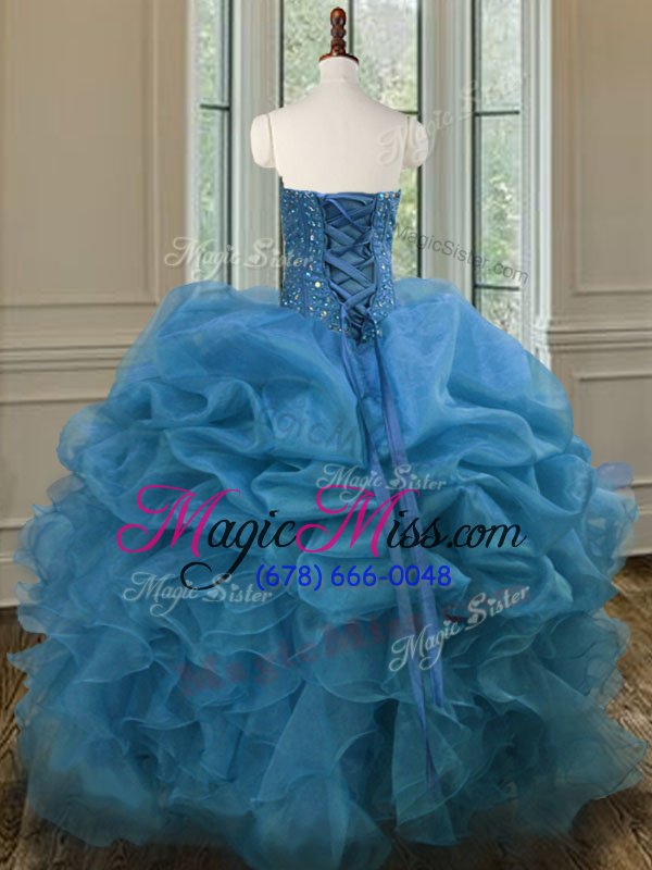 wholesale superior beading and ruffles vestidos de quinceanera blue lace up sleeveless floor length