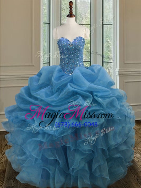 wholesale superior beading and ruffles vestidos de quinceanera blue lace up sleeveless floor length