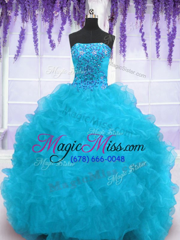 wholesale clearance with train lace up sweet 16 dress aqua blue and in for military ball and sweet 16 and quinceanera with beading and ruffles brush train