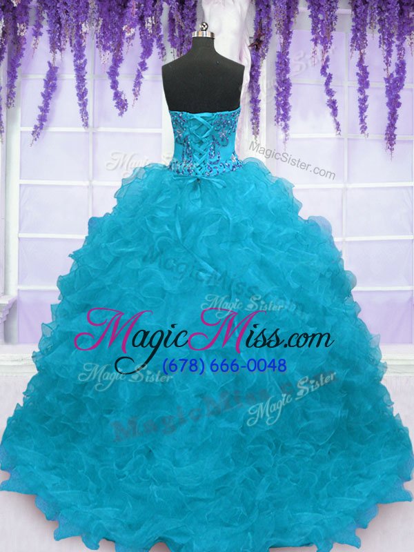 wholesale clearance with train lace up sweet 16 dress aqua blue and in for military ball and sweet 16 and quinceanera with beading and ruffles brush train