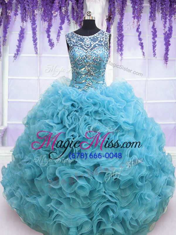 wholesale gorgeous organza square sleeveless lace up beading and ruffles 15th birthday dress in baby blue