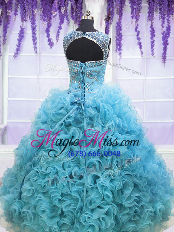 wholesale gorgeous organza square sleeveless lace up beading and ruffles 15th birthday dress in baby blue