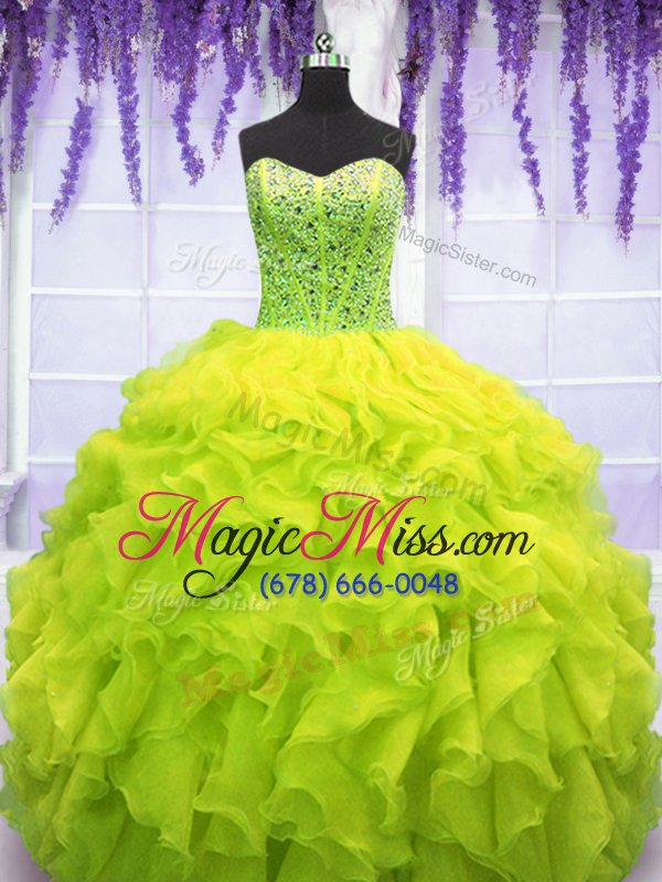 wholesale smart ball gowns sweet 16 quinceanera dress yellow green sweetheart organza sleeveless floor length lace up