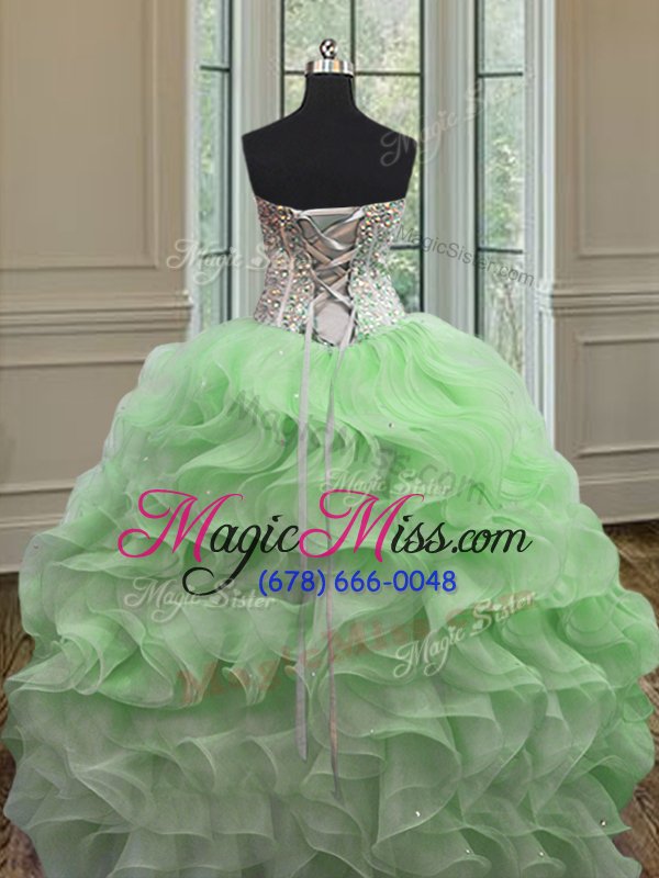 wholesale customized sleeveless floor length beading and ruffles lace up quinceanera dresses with