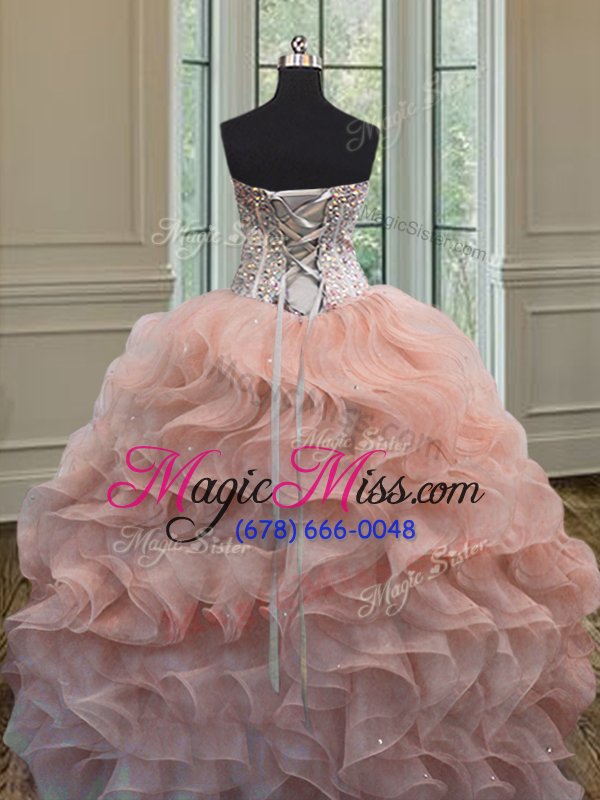 wholesale fashionable ball gowns quince ball gowns peach sweetheart organza sleeveless floor length lace up