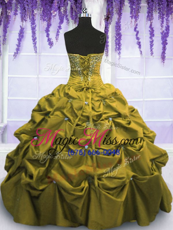 wholesale new arrival sweetheart sleeveless taffeta quinceanera dress beading and appliques and pick ups lace up