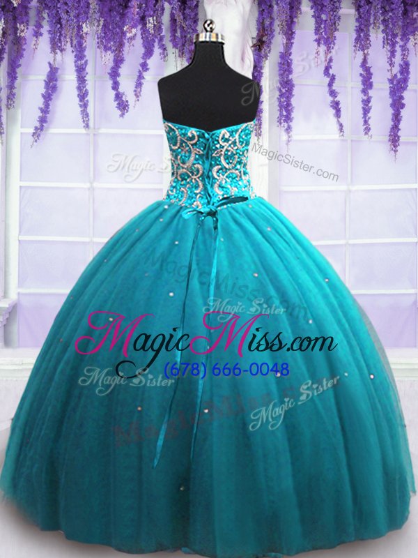 wholesale deluxe teal sleeveless beading floor length sweet 16 dresses