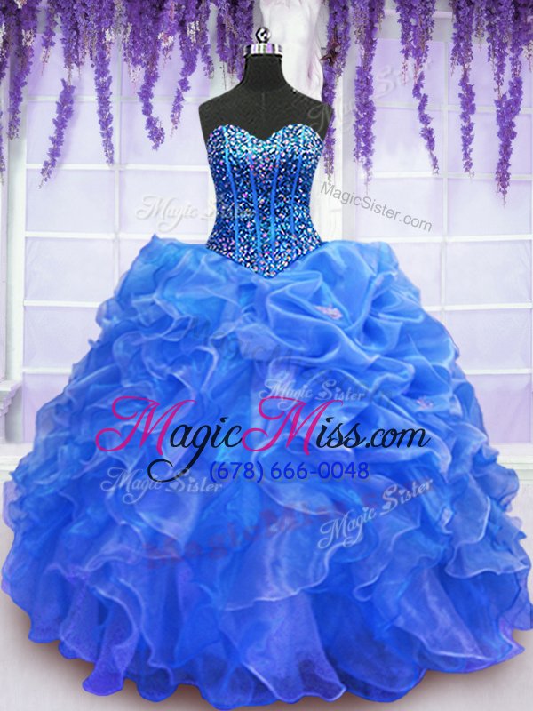 wholesale affordable blue sleeveless organza lace up vestidos de quinceanera for military ball and sweet 16 and quinceanera