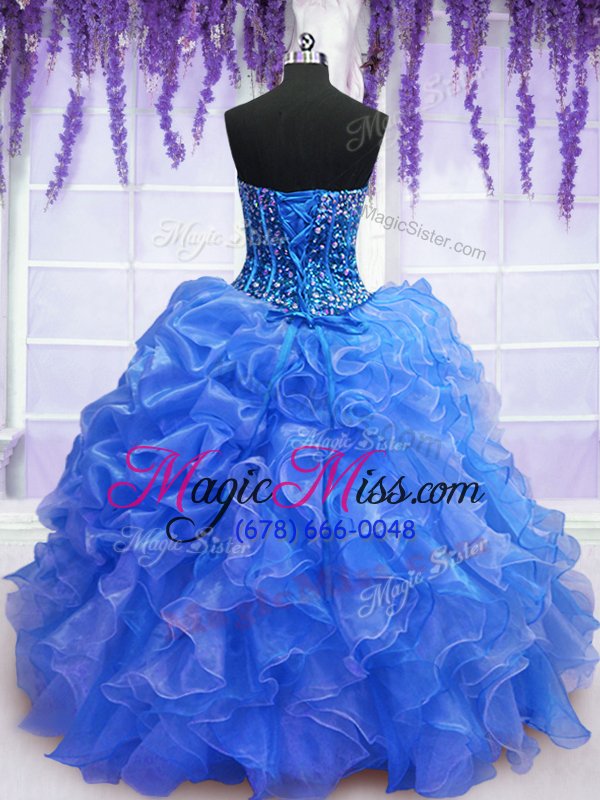 wholesale affordable blue sleeveless organza lace up vestidos de quinceanera for military ball and sweet 16 and quinceanera