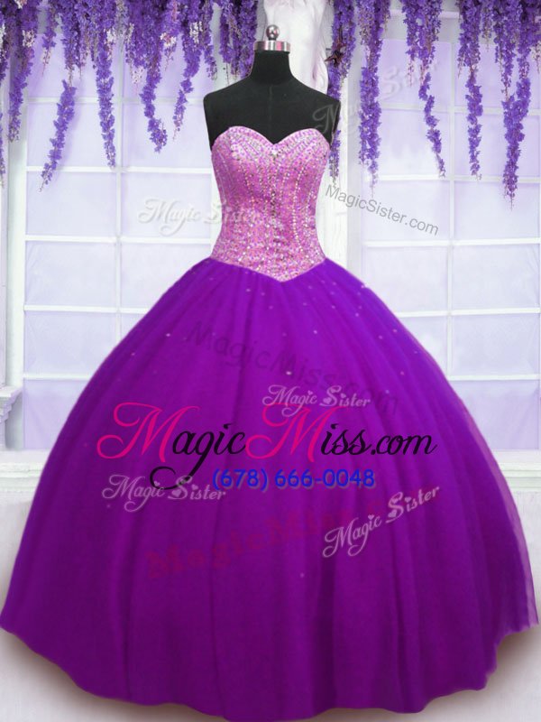 wholesale fabulous eggplant purple ball gowns beading ball gown prom dress lace up tulle sleeveless floor length