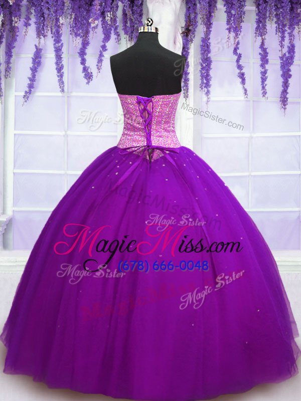 wholesale fabulous eggplant purple ball gowns beading ball gown prom dress lace up tulle sleeveless floor length