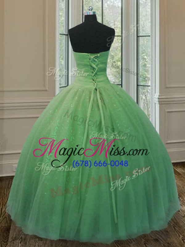 wholesale trendy sweetheart sleeveless quinceanera dresses floor length beading and ruching and bowknot yellow green tulle