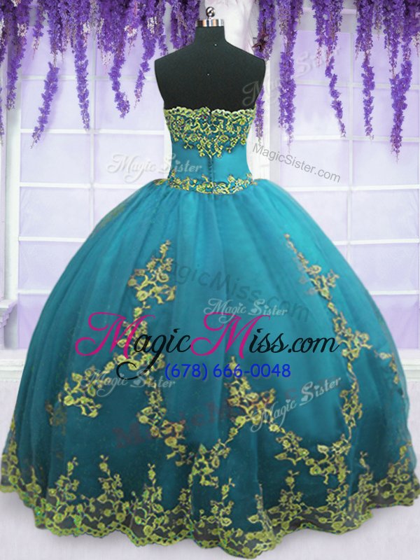 wholesale sleeveless zipper floor length appliques quinceanera gown