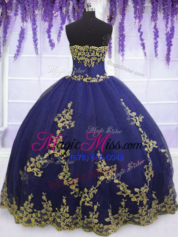 wholesale on sale navy blue strapless neckline appliques sweet 16 dresses sleeveless zipper