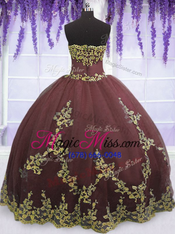 wholesale stunning ball gowns ball gown prom dress chocolate strapless tulle sleeveless floor length zipper