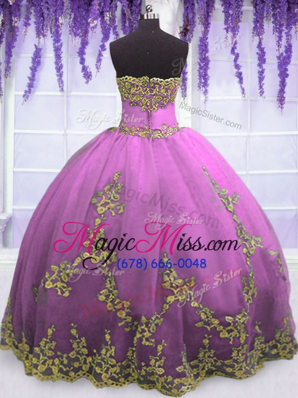 wholesale chic purple sleeveless appliques floor length ball gown prom dress