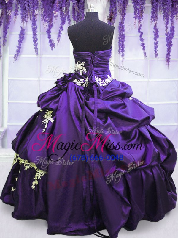 wholesale deluxe appliques and pick ups quince ball gowns purple lace up sleeveless floor length