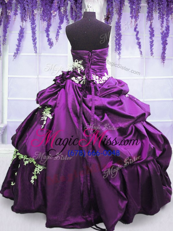 wholesale romantic purple lace up quinceanera dress appliques and pick ups sleeveless floor length