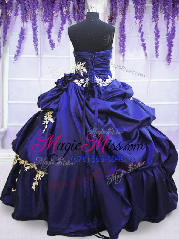 wholesale suitable strapless sleeveless taffeta quinceanera dress appliques and pick ups lace up