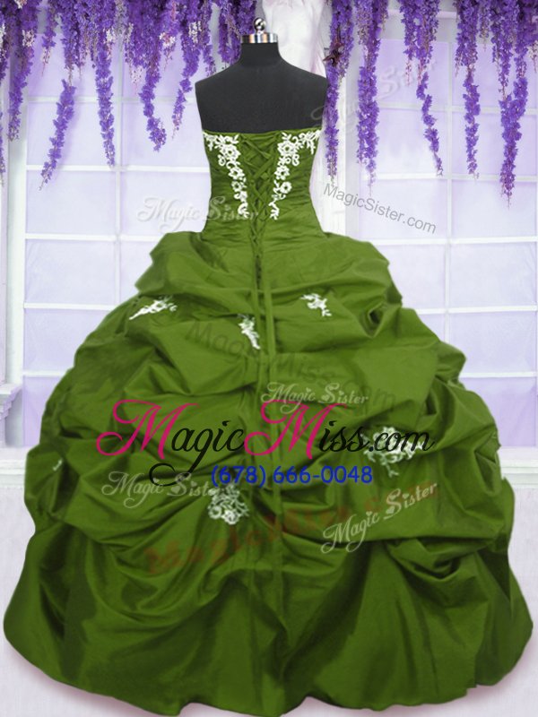 wholesale new style floor length lace up sweet 16 dress olive green and in for military ball and sweet 16 and quinceanera with appliques and pick ups