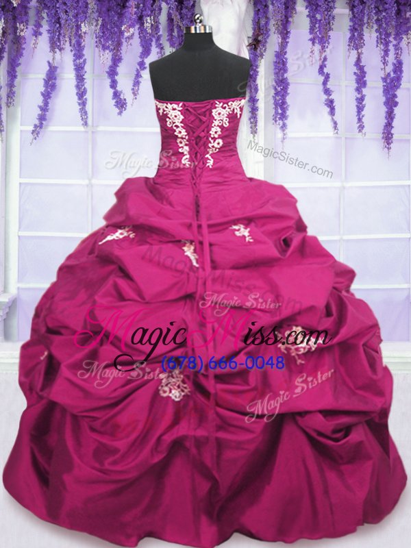 wholesale unique pick ups floor length fuchsia 15th birthday dress strapless sleeveless lace up