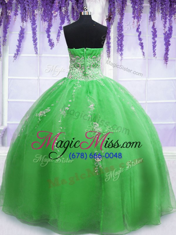 wholesale sweet floor length quinceanera gown organza sleeveless beading and embroidery