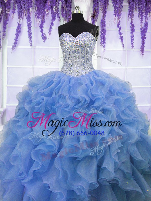 wholesale elegant floor length lace up quinceanera gowns blue and in for military ball and sweet 16 and quinceanera with beading and ruffles