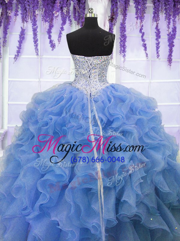 wholesale elegant floor length lace up quinceanera gowns blue and in for military ball and sweet 16 and quinceanera with beading and ruffles