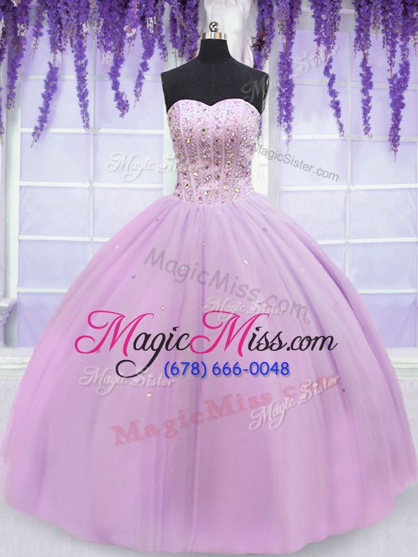 wholesale fashion lilac lace up sweetheart beading vestidos de quinceanera tulle sleeveless