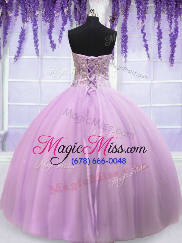 wholesale fashion lilac lace up sweetheart beading vestidos de quinceanera tulle sleeveless