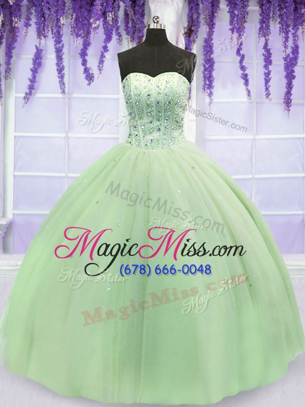 wholesale romantic yellow green tulle lace up quinceanera dresses sleeveless floor length beading