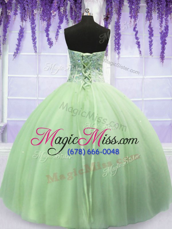 wholesale romantic yellow green tulle lace up quinceanera dresses sleeveless floor length beading