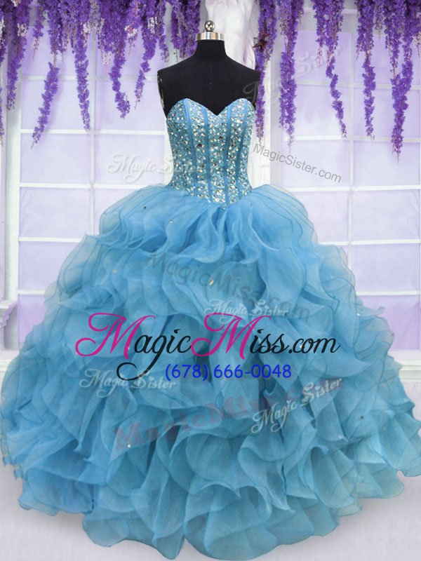 wholesale high quality sweetheart sleeveless organza vestidos de quinceanera beading and ruffles lace up